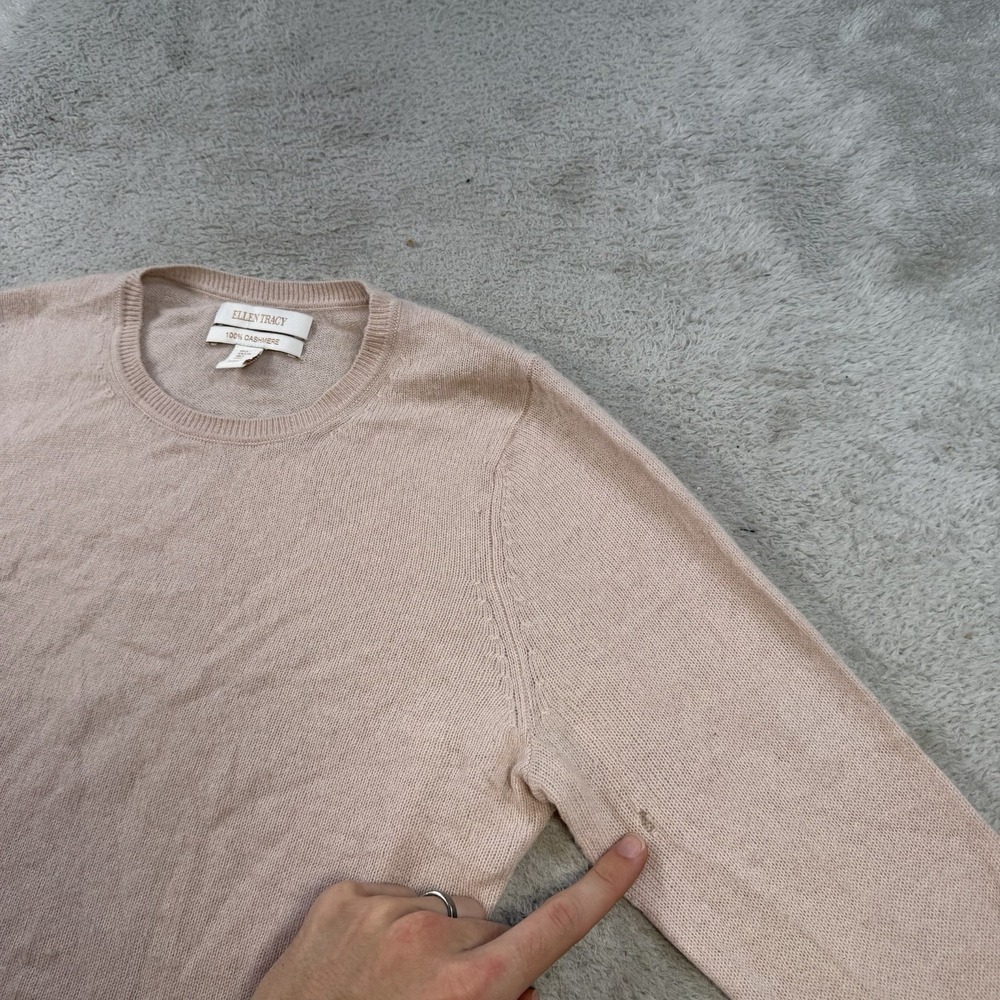 Ellen Tracy Sweater Womens Large (Fits Medium) Pink 100% Cashmere Crewneck Soft - Picture 4 of 8